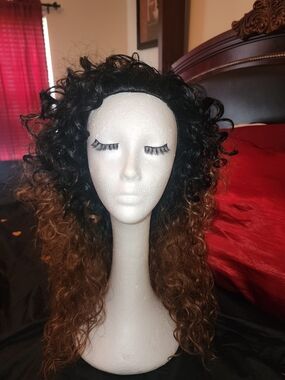 Curly Ombre Synthetic Wig - Black to Brown